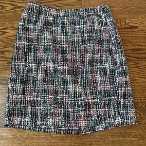New Ann Taylor LOFT Tweed Pencil Skirt Size 6 Black Pink Blue White Double Lined